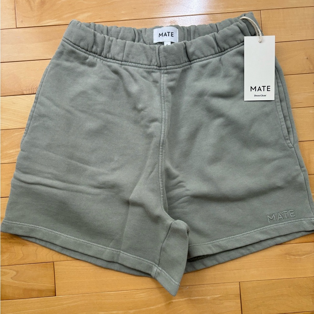 Organic Fleece Embroidered Pocket Short, Size S, Seagrass